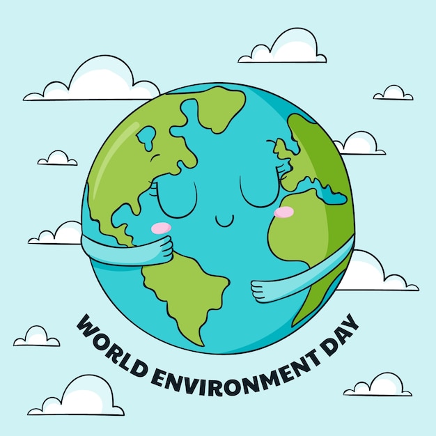 Hand drawn world environment day illustration with planet earth