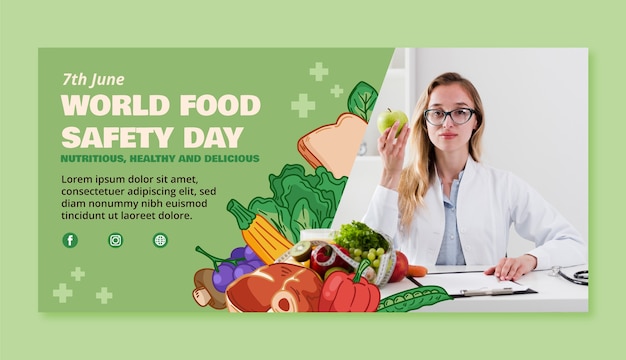 Vector hand drawn world food safety day horizontal banner template