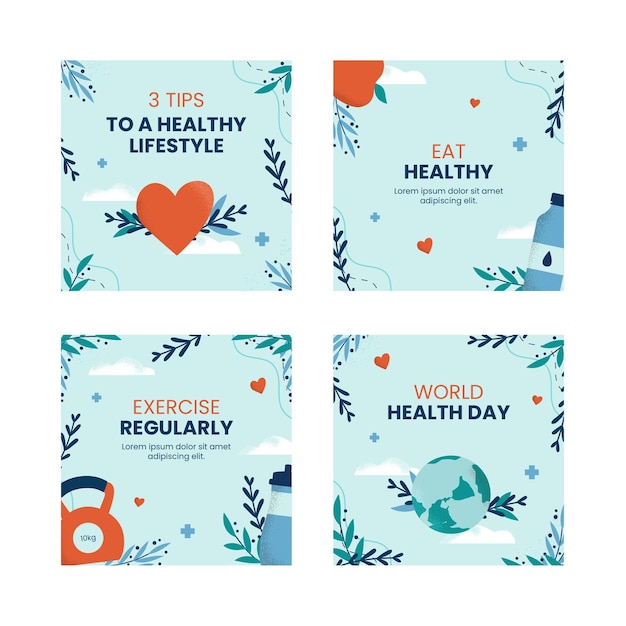 hand drawn world health day celebration instagram posts collection