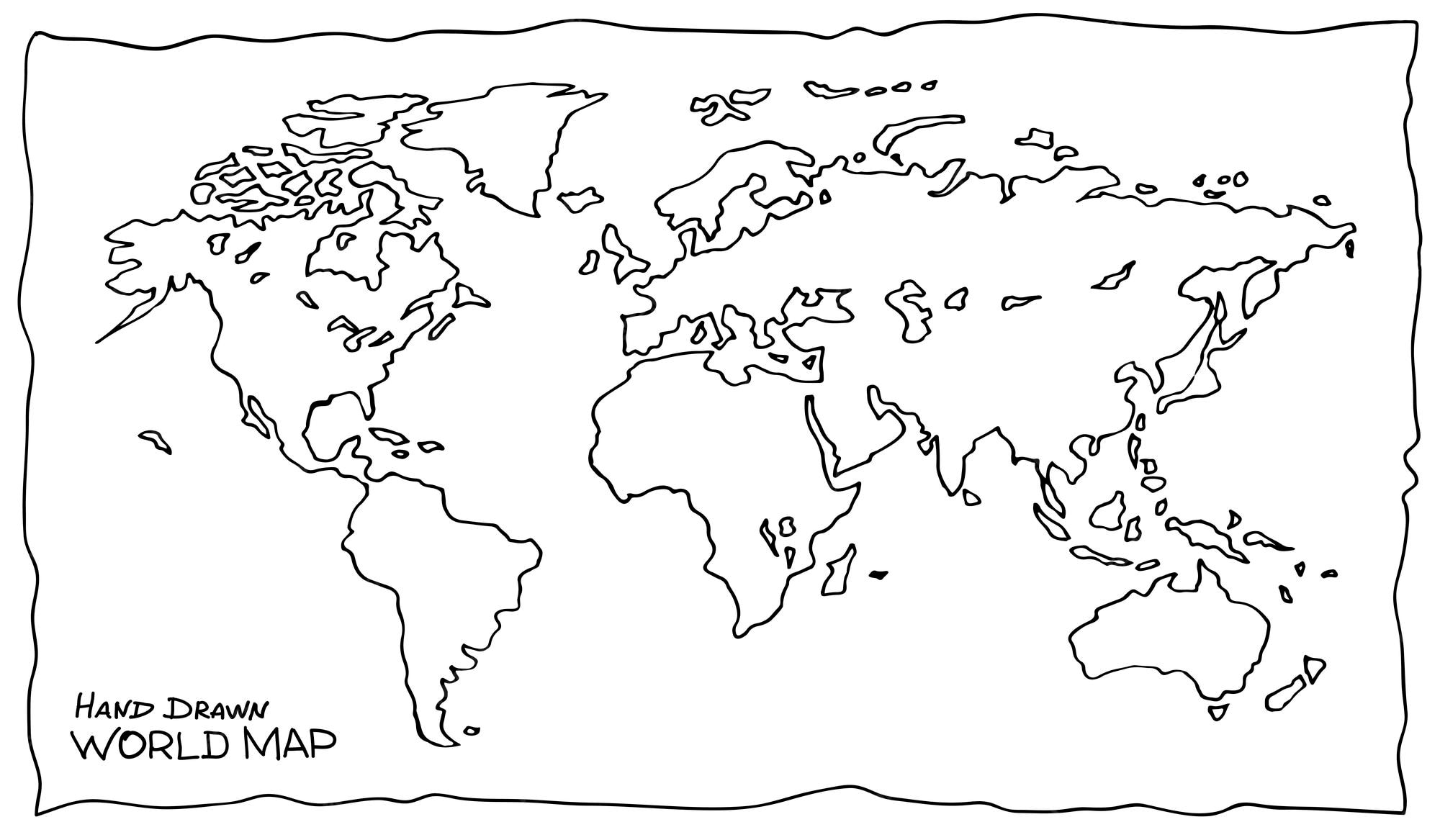 Premium Vector Hand drawn world map drawing by pencil