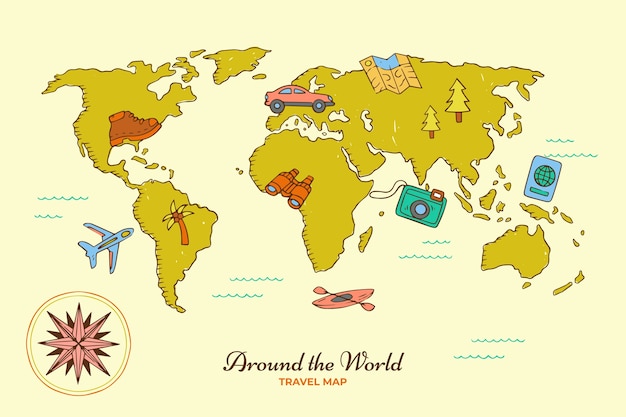 Illustrazione della mappa del mondo disegnata a mano