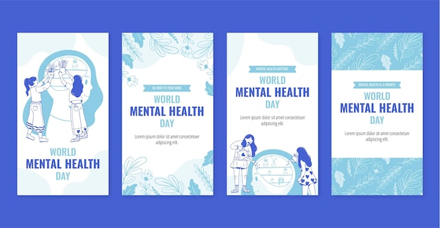 Hand drawn world mental health day instagram stories collection