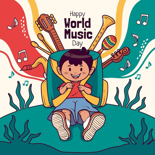 Hand drawn world music day illustration