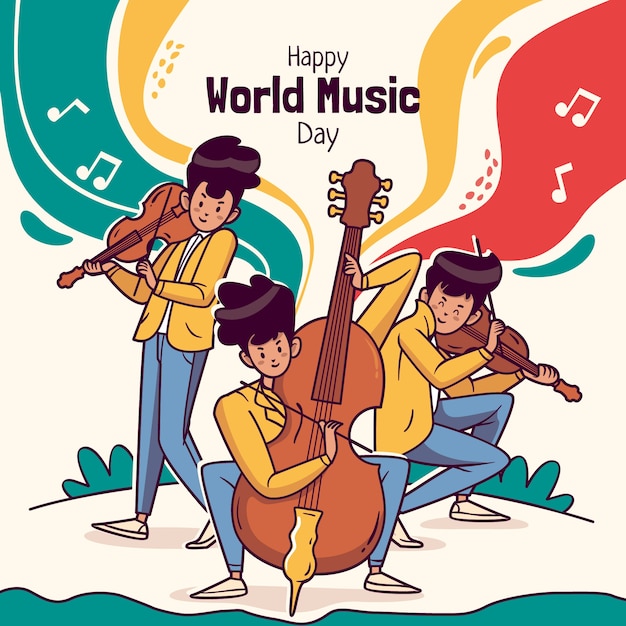 Illustrazione disegnata a mano della giornata mondiale della musica