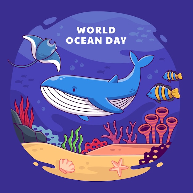 Hand drawn world oceans day illustration