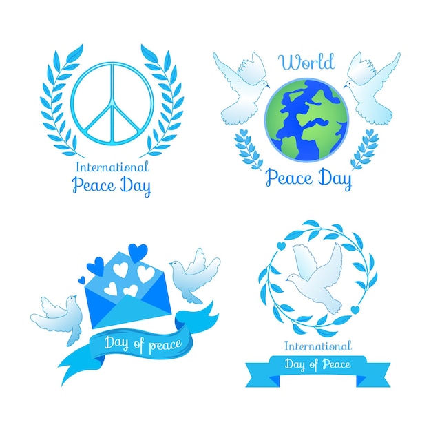 Vector hand drawn world peace day label collection