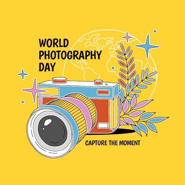 Vector hand drawn world photography day illustration