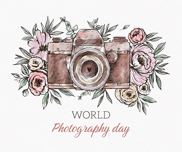 Hand drawn world photography day illustration