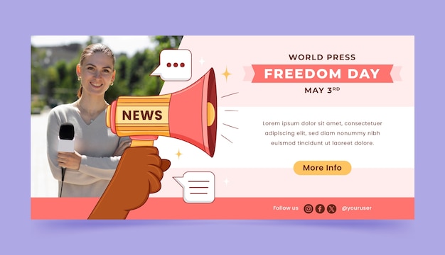 Vector hand drawn world press freedom day horizontal banner template