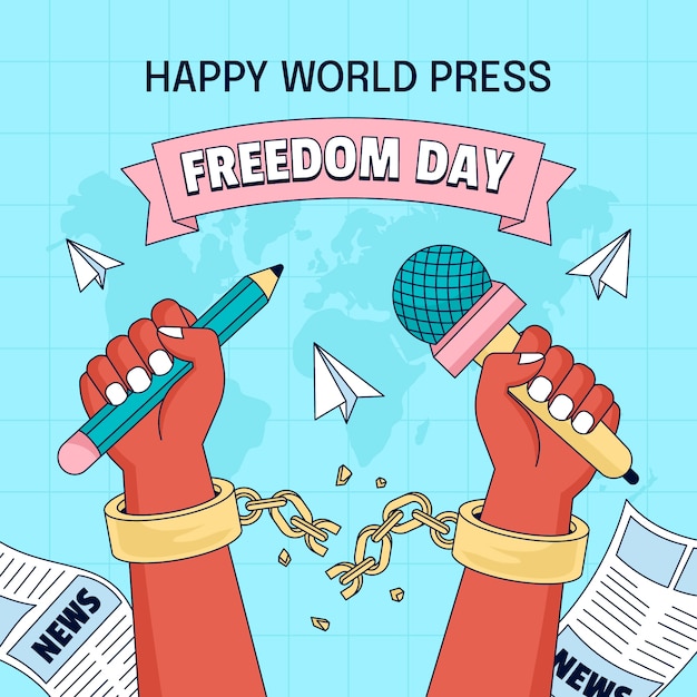 Hand drawn world press freedom day illustration