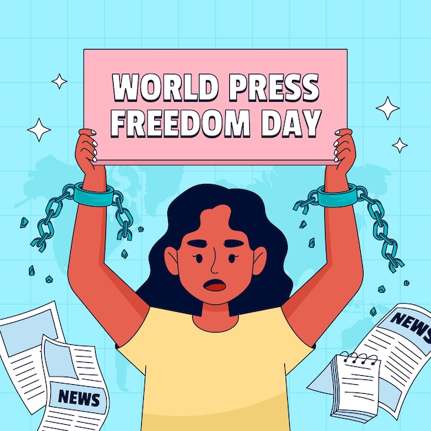 世界報道の自由日に手で描かれたイラスト