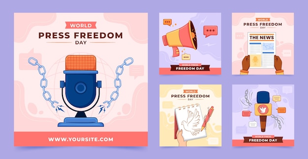 Hand drawn world press freedom day instagram posts collection