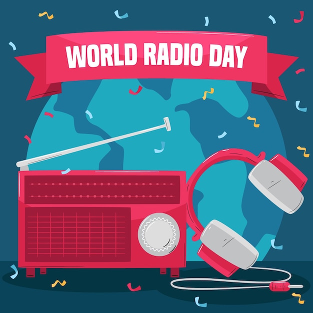 Vector hand drawn world radio day illustration