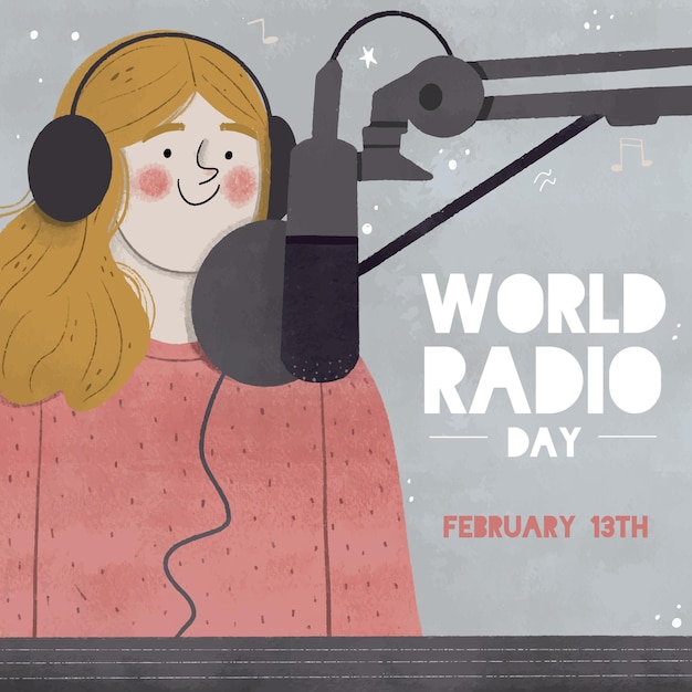 Hand drawn world radio day