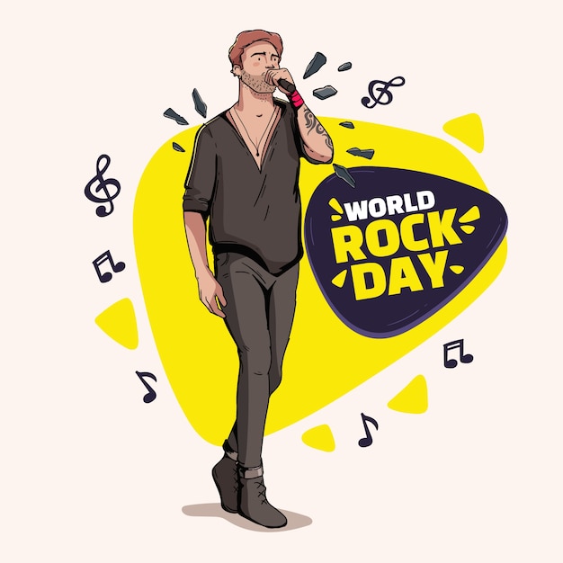 Vector hand drawn world rock day illustration with male musician