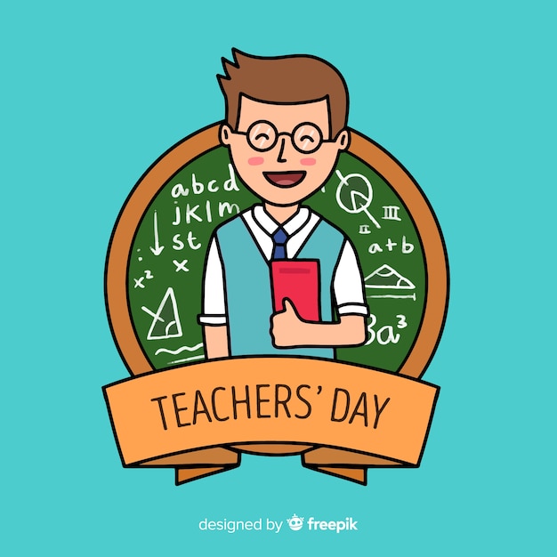 Hand drawn world teachers' day with man holding books