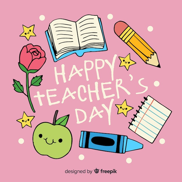 Vector hand drawn world teachers' day with school supplies