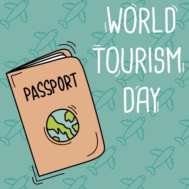 Hand drawn world tourism day background with a passaport