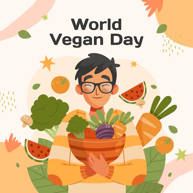Hand drawn world vegan day illustration