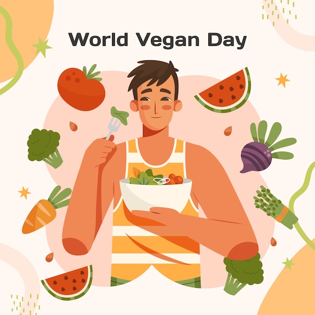 Hand drawn world vegan day illustration