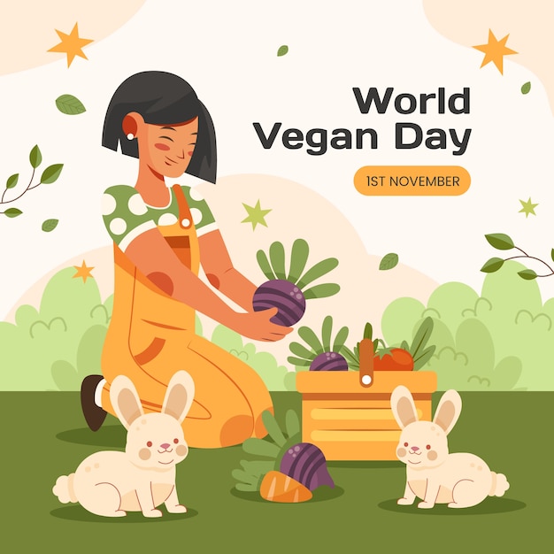 Hand drawn world vegan day illustration