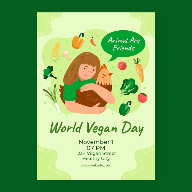 Hand drawn world vegan day poster