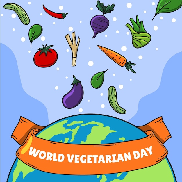 Vector hand drawn world vegetarian day illustration