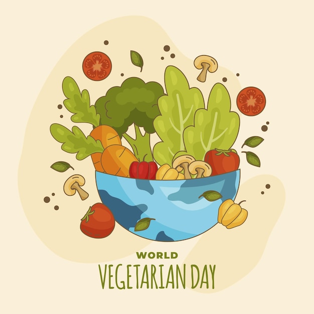 Vector hand drawn world vegetarian day illustration