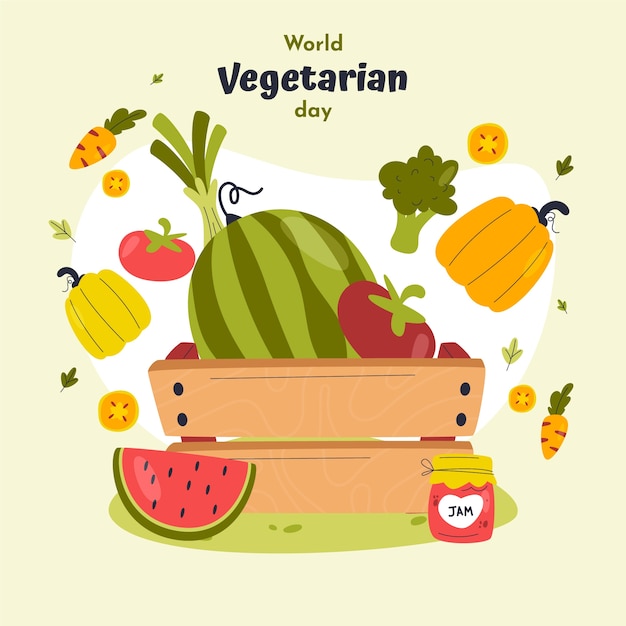 Vettore illustrazione disegnata a mano della giornata mondiale vegetariana