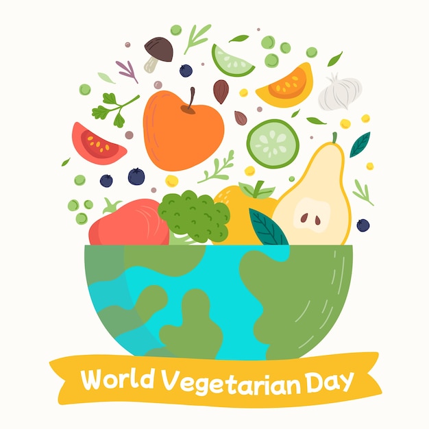 Hand drawn world vegetarian day illustration