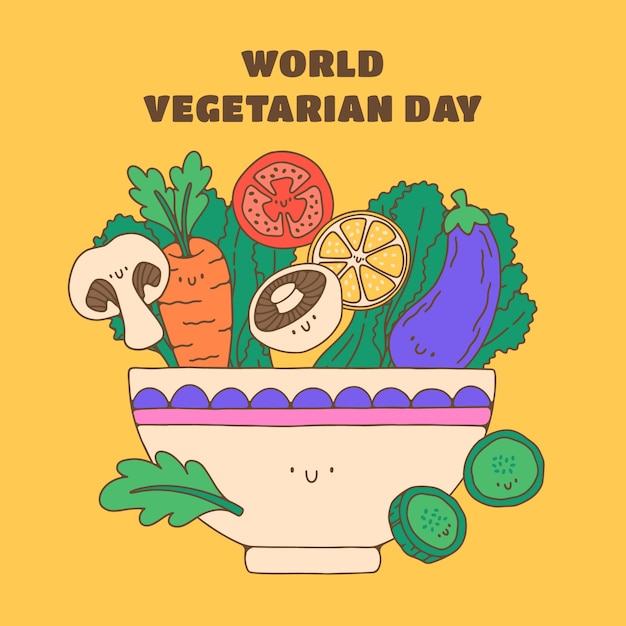 Vector hand drawn world vegetarian day illustration