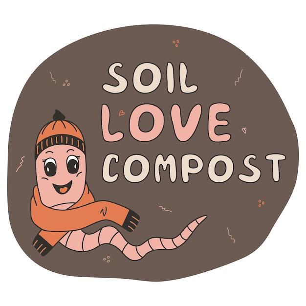 hand drawn worm and lettering about composting and vermicomposting