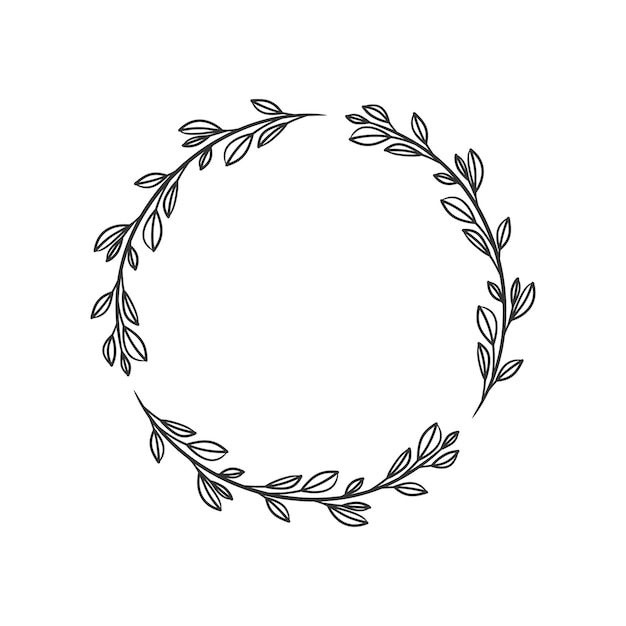 Vector hand drawn wreath circular vector art black and white