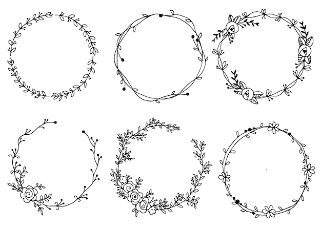 手描きの花輪のイラストデ​​ザインの招待状の要素