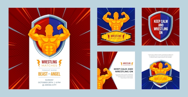 Vector hand drawn wrestling championship instagram posts