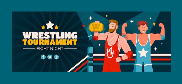 Vector hand drawn wrestling fight facebook cover