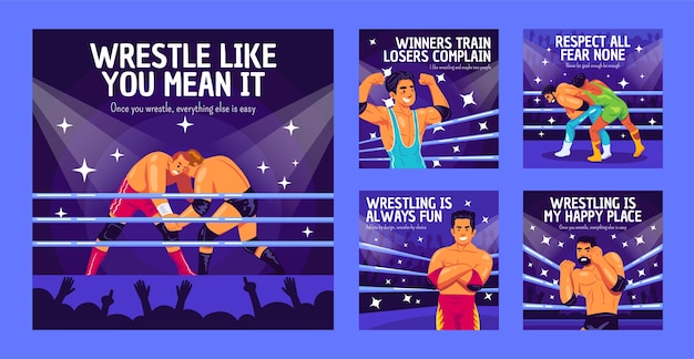 Hand drawn wrestling instagram posts set