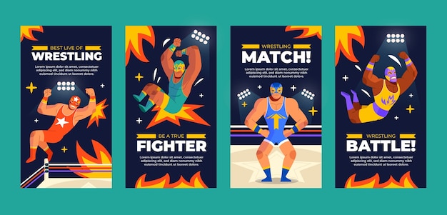 Vector hand drawn wrestling instagram stories