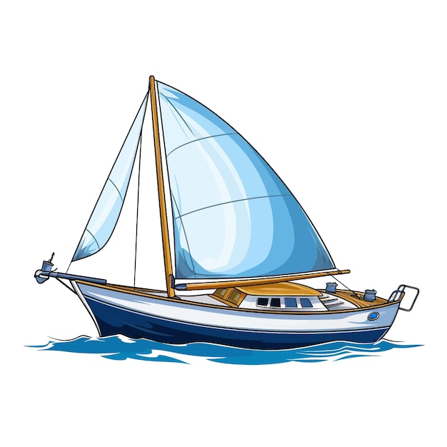 Vector hand drawn yacht conveyance cartoon vector illustration clipart white background