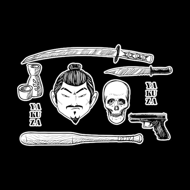 Hand drawn yakuza vector set