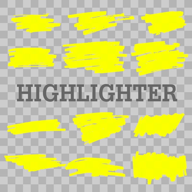 Hand drawn yellow highlight marker lines. Highlighter strokes isolated