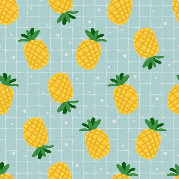 Hand drawn yellow pineapple seamless pattern