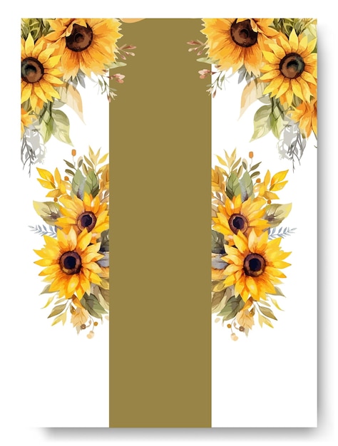 Hand drawn yellow sunflower floral wedding invitation card template