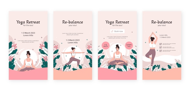 Hand drawn yoga retreat instagram stories