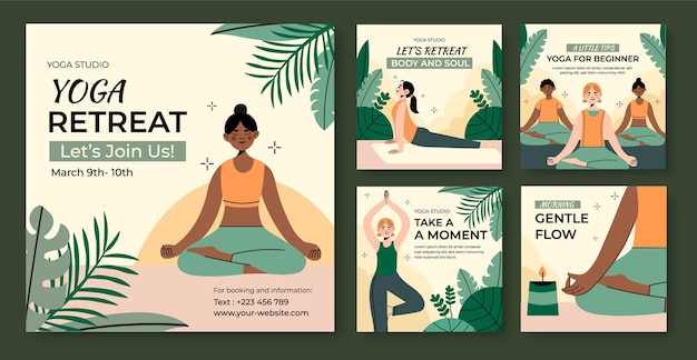 Vector hand drawn yoga retreat template