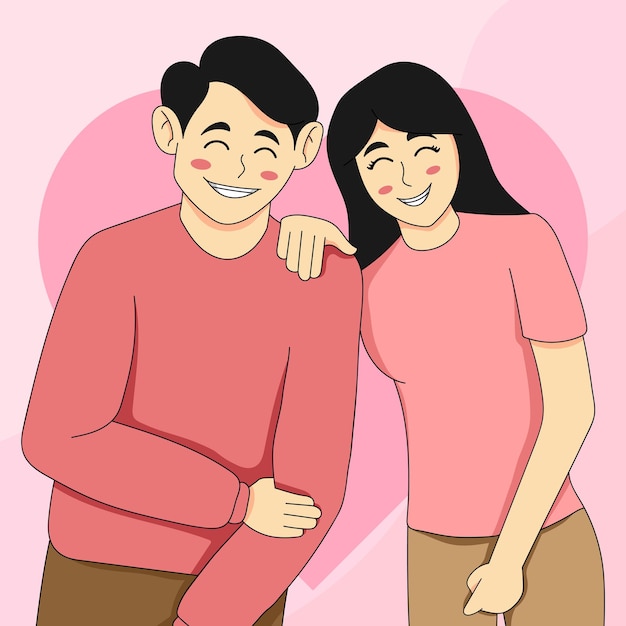 손으로 그린 젊은 커플 터 일러스트레이션