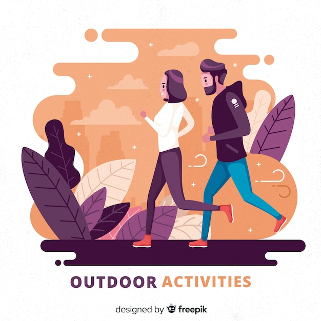 Vector hand drawn young people doing outdoor activities background