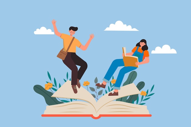 Hand drawn young people with books illustration