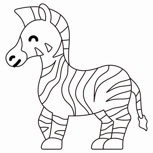 Hand drawn zebra in doodle style sketch. line art and color. kids education