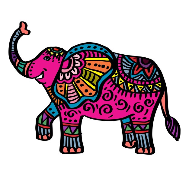 Hand drawn zentangle elephant illustration.